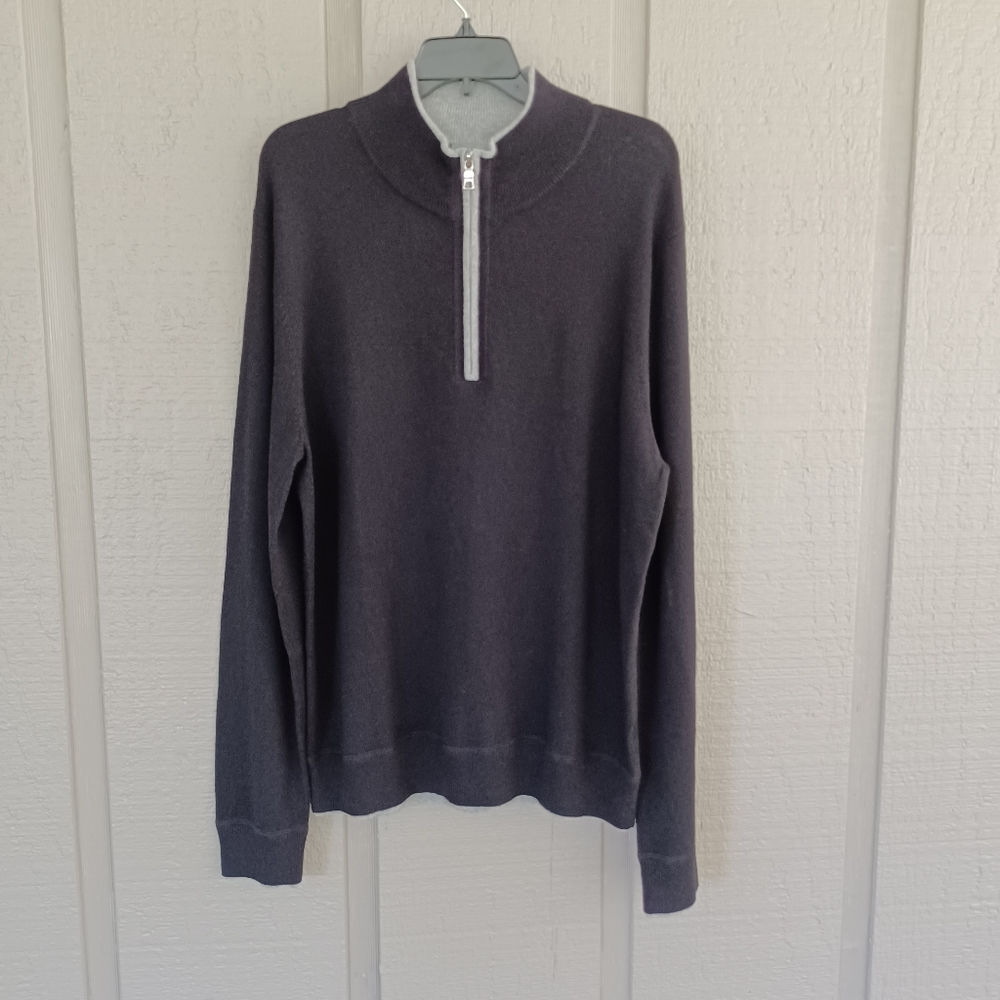K+J Men Wool Cashmere Blend Sweater Size XXL Zip Mock Neck Long Sleeve Pullover